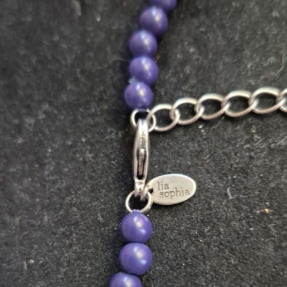 Lia Sophia Dark Purple and Green Necklace With Rhinestone Accents (j67) - Picture 5 of 6